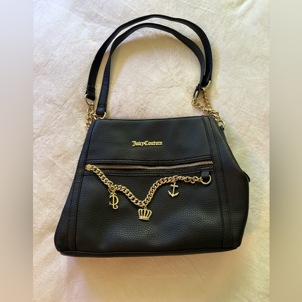 Juicy Couture Black Shoulder Bag with Gold Accents